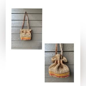 Vintage Sharif Boho crossbody women’s leather/ straw purse